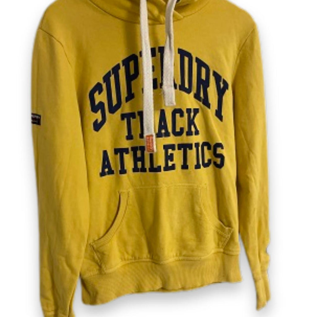 Vintage Yellow Superdry Track Athletics Graphics hoodie Sweatshirt in M