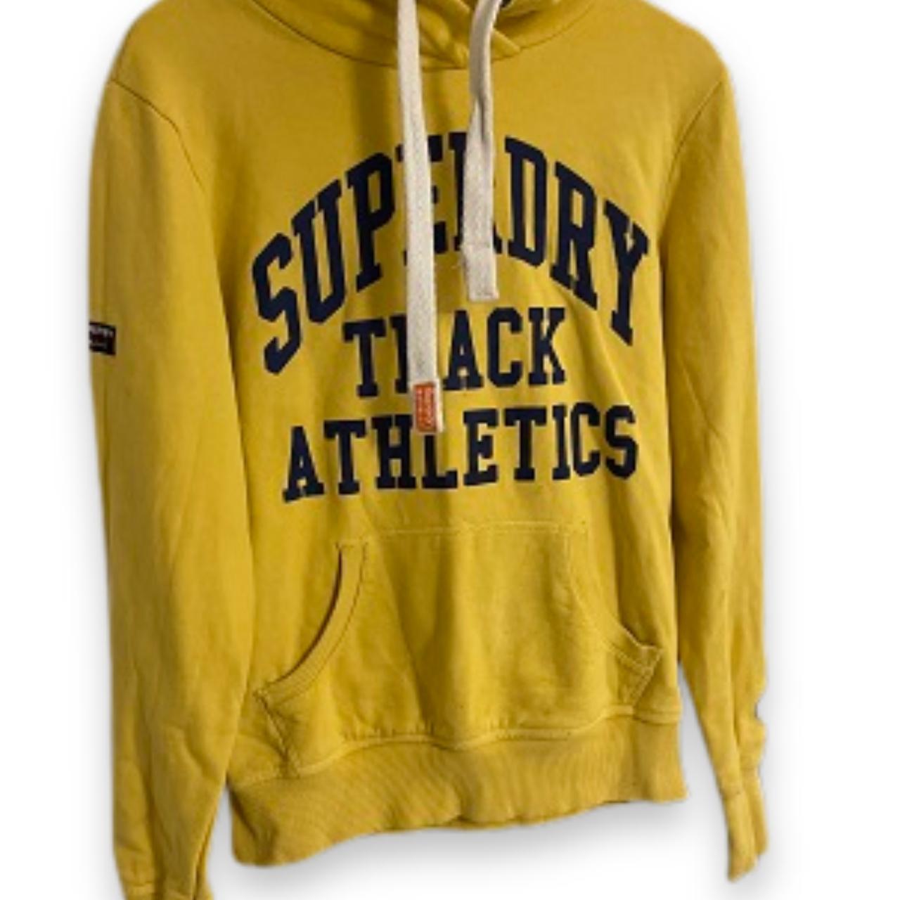 Vintage Yellow Superdry Track Athletics Graphics hoodie Sweatshirt in M
