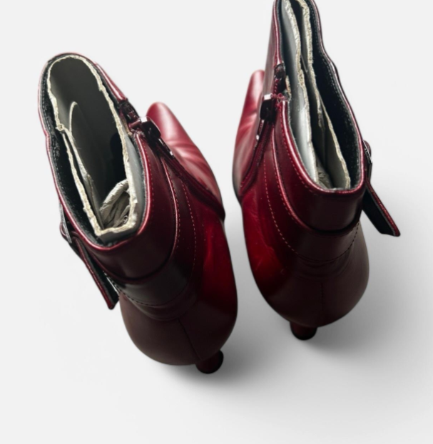 Women Lotus Red leather ankle boots with buckle  UK 4 US 7 SKU 6755