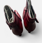 Women Lotus Red leather ankle boots with buckle  UK 4 US 7 SKU 6755