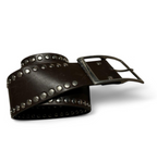 Vintage black Retro Circle Studded Leather  buckle women’s belt size 2 SKU 6762