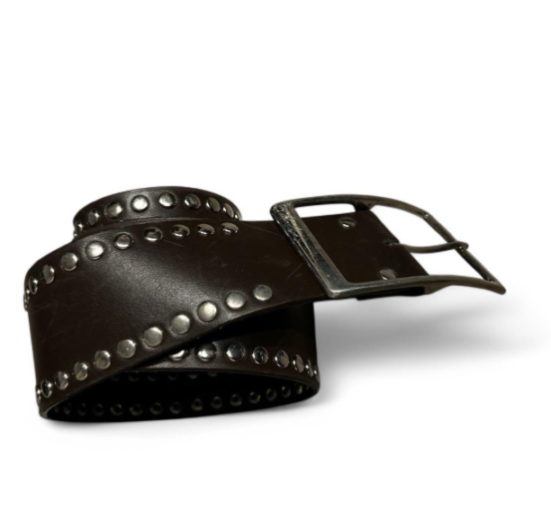 Vintage black Retro Circle Studded Leather  buckle women’s belt size 2 SKU 6762