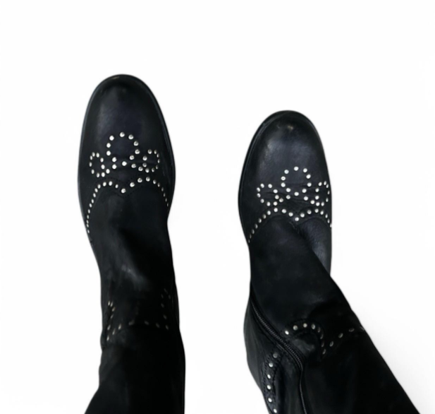 Women’s Black Leather Studded Over The Knee Moleskin Boots 41/8 Sku 6773