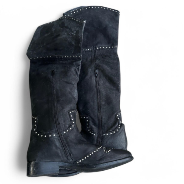 Women’s Black Leather Studded Over The Knee Moleskin Boots 41/8 Sku 6773