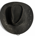Vintage Cowboy Cowgirl Hat Whipstitched Felt Chin Strap Black Faux Suede SKU6781