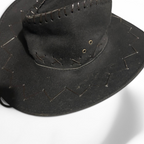 Vintage Cowboy Cowgirl Hat Whipstitched Felt Chin Strap Black Faux Suede SKU6781