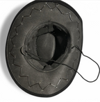 Vintage Cowboy Cowgirl Hat Whipstitched Felt Chin Strap Black Faux Suede SKU6781