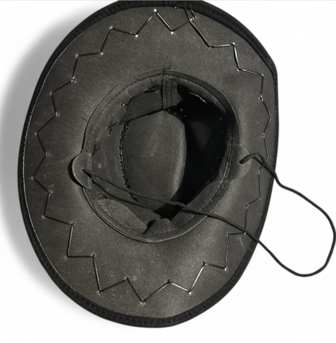 Vintage Cowboy Cowgirl Hat Whipstitched Felt Chin Strap Black Faux Suede SKU6781