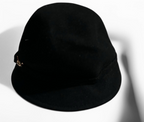Women's 100% Wool Black Cloche buket Hat Gold crest Sku 6796