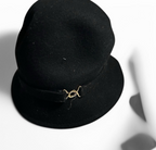 Women's 100% Wool Black Cloche buket Hat Gold crest Sku 6796
