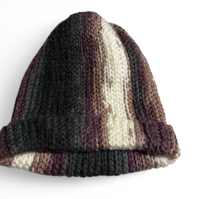 Unisex Cuffed brown multi Winter Knit Hat Tabbogan Stocking Cap Brown SKU 6791