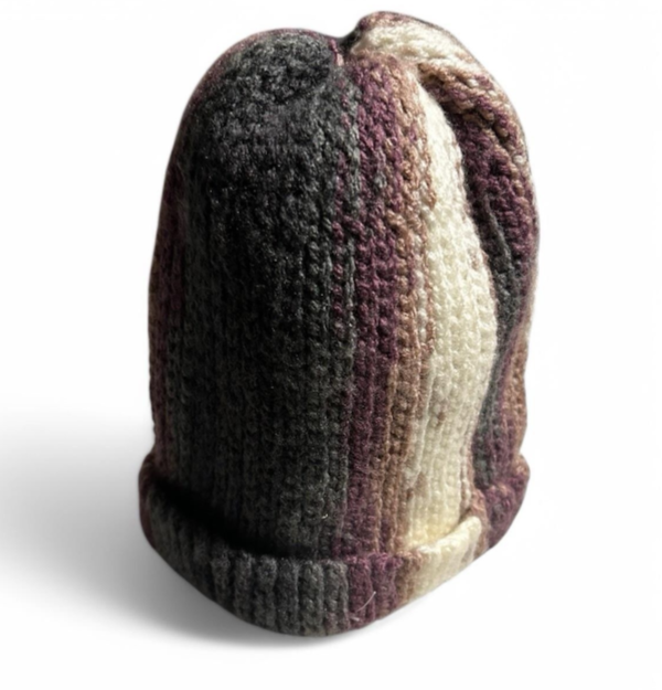 Unisex Cuffed brown multi Winter Knit Hat Tabbogan Stocking Cap Brown SKU 6791