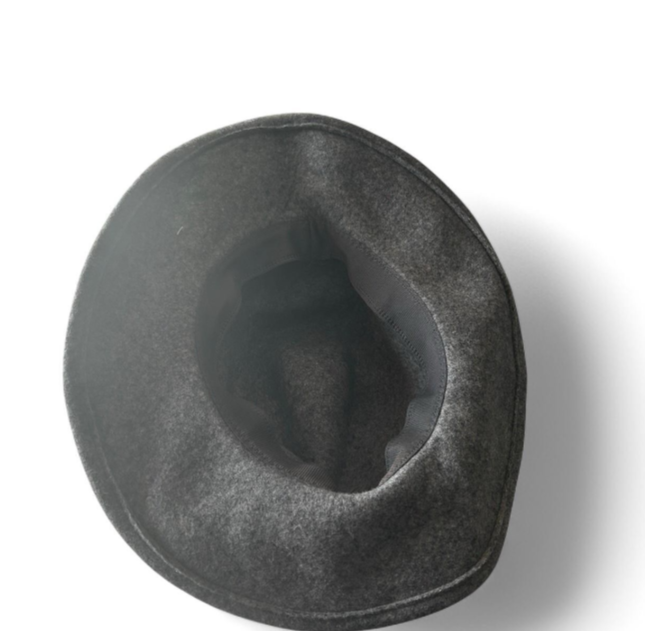 Vintage Unisex Grey wool felt fedora hat with black ribbon accent sku 6809