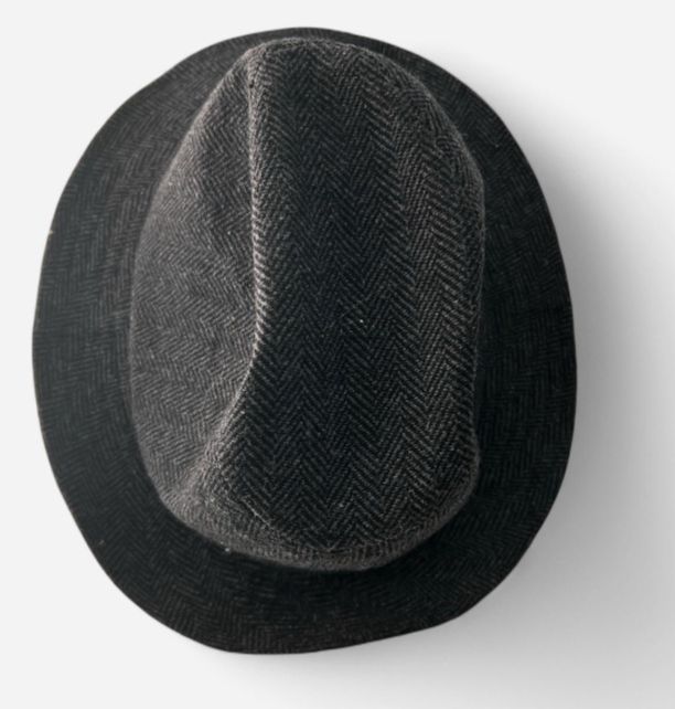 Vintage Unisex Grey herringbone wool fedora hat hats sku 6818