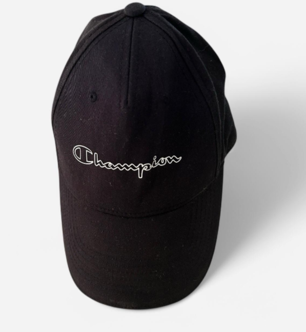 Vintage men Champion SnapBack Hat Cap Script Spellout Logo Black 90s SKU 6823