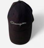 Vintage men Champion SnapBack Hat Cap Script Spellout Logo Black 90s SKU 6823