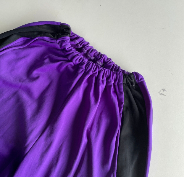 Vintage women purple black colorblock elastic waist jogger pant in M|L28 W22|SKU 6057