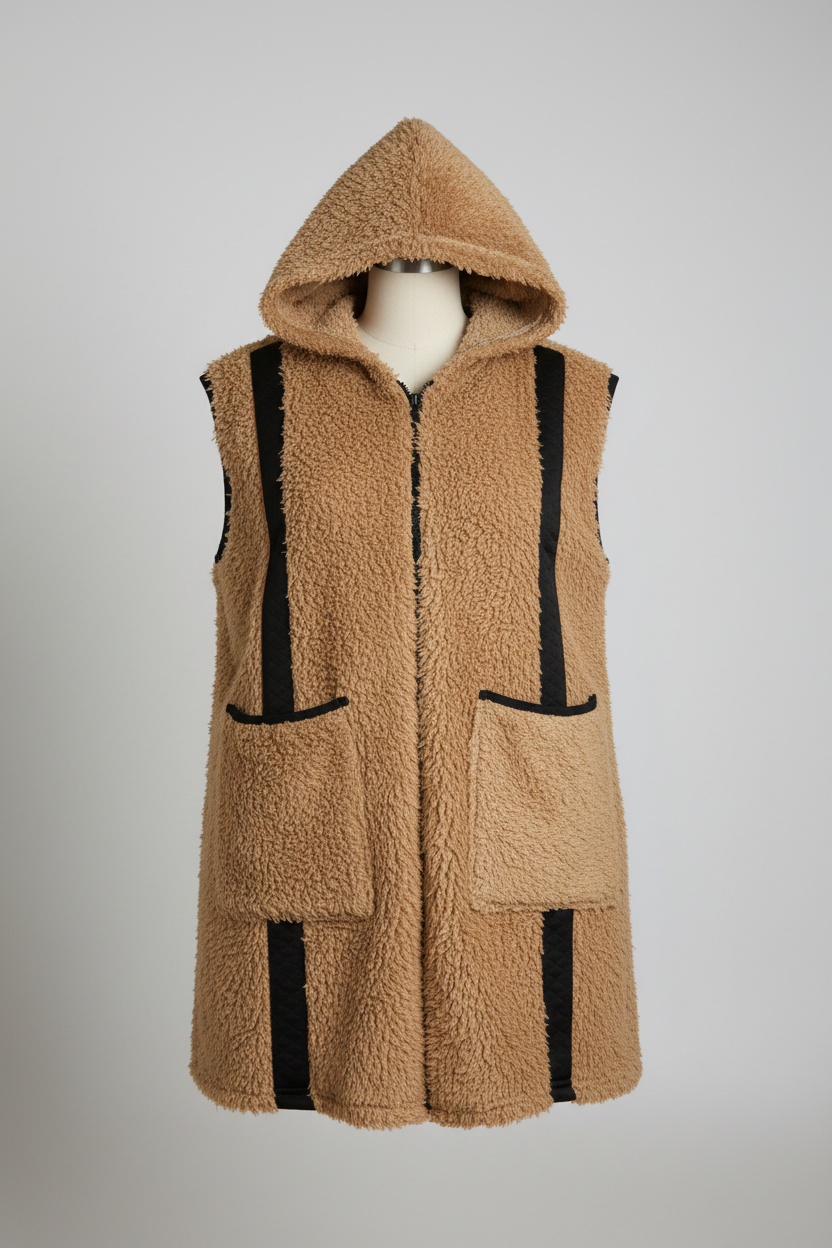 teddy faux fur vest Cream jacket with hood