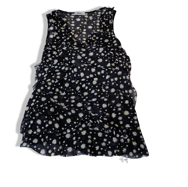 Women's Y2K Kelso Vintage Black Floral Print Sleeveless Midi Dress - Size S/M, SKU 3587