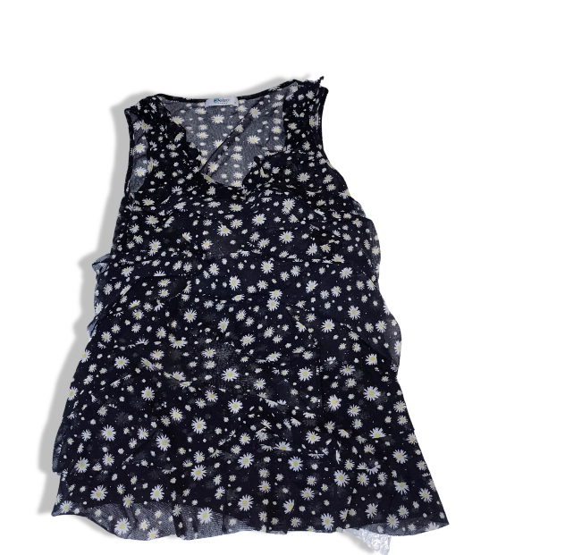 Women's Y2K Kelso Vintage Black Floral Print Sleeveless Midi Dress - Size S/M, SKU 3587