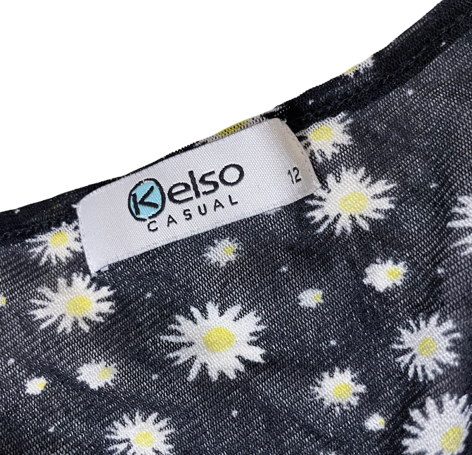 Women's Y2K Kelso Vintage Black Floral Print Sleeveless Midi Dress - Size S/M, SKU 3587