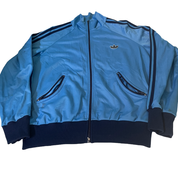 Adidas 70s vintage men unisex zip track top jacket light skye blue / navy size 90, M