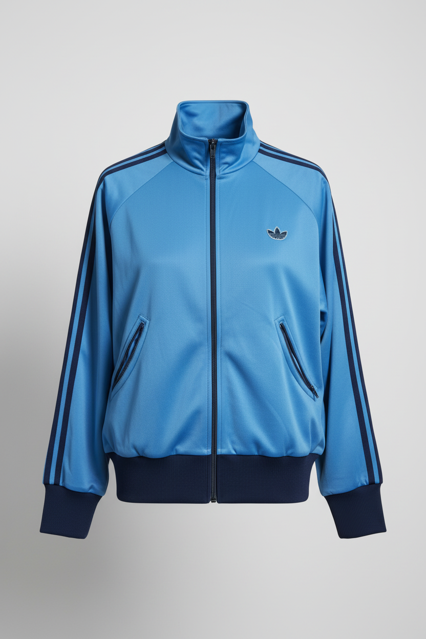 Adidas 70s vintage men unisex zip track top jacket light skye blue / navy size 90, M