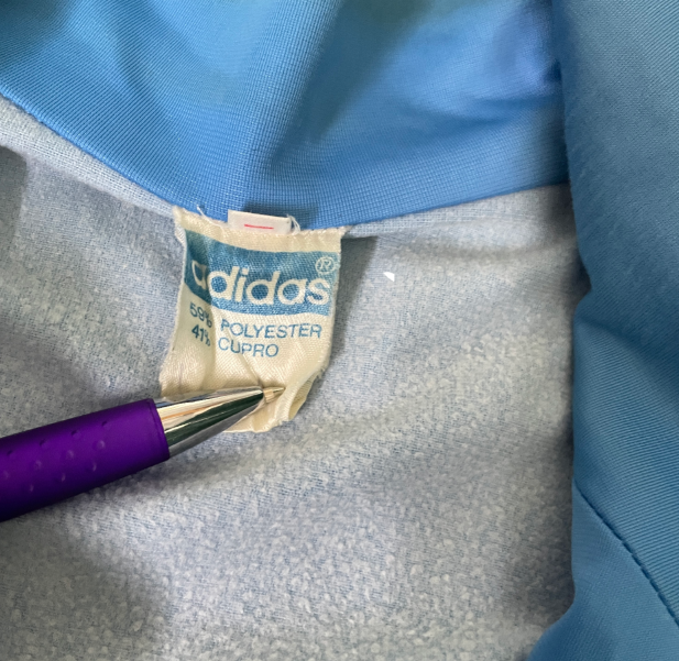 Adidas 70s vintage men unisex zip track top jacket light skye blue / navy size 90, M