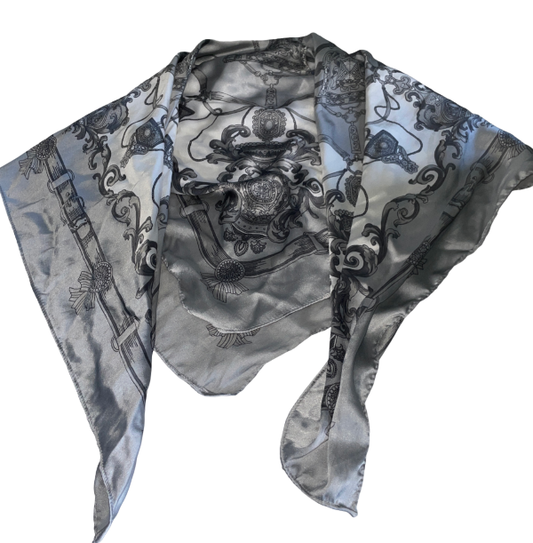 Women's Silver Paisley Silk  100% Silk Scarf