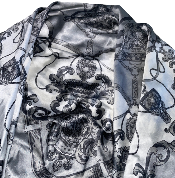 Women's Silver Paisley Silk  100% Silk Scarf