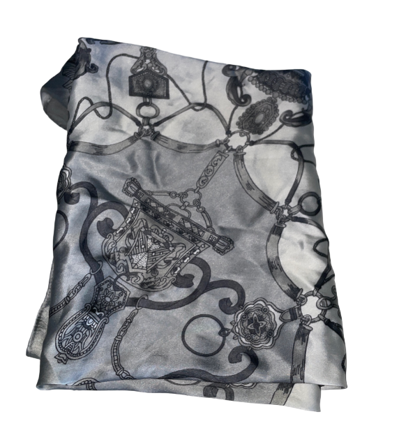Women's Silver Paisley Silk  100% Silk Scarf