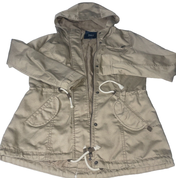 Women Only blue denim beige 90's parka full zip hoodie jacket in S|L29 W20