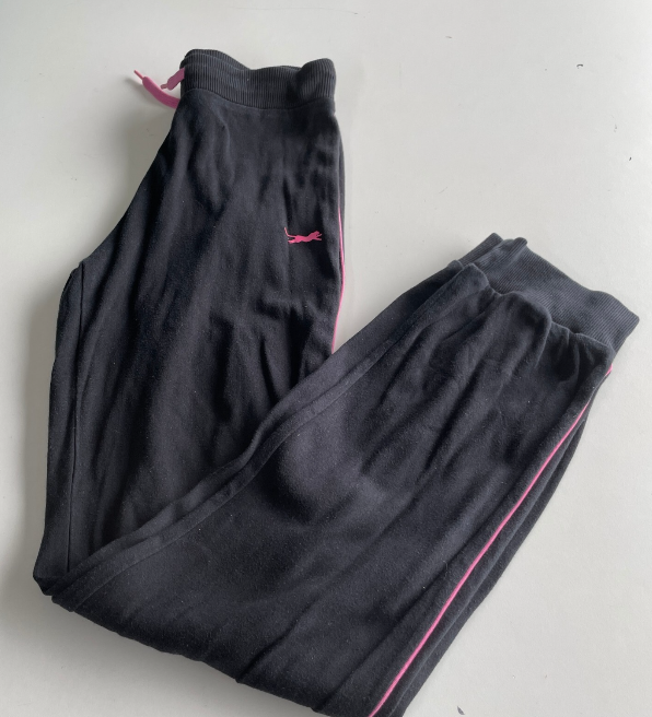 Women’s Sport Cotton lined Tracksuit Bottom Size 14uk / medium Rare Vintage 00s black with pink stripes