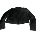 cropped leather medium jacket Womens biker black faux leather | SKU 6212