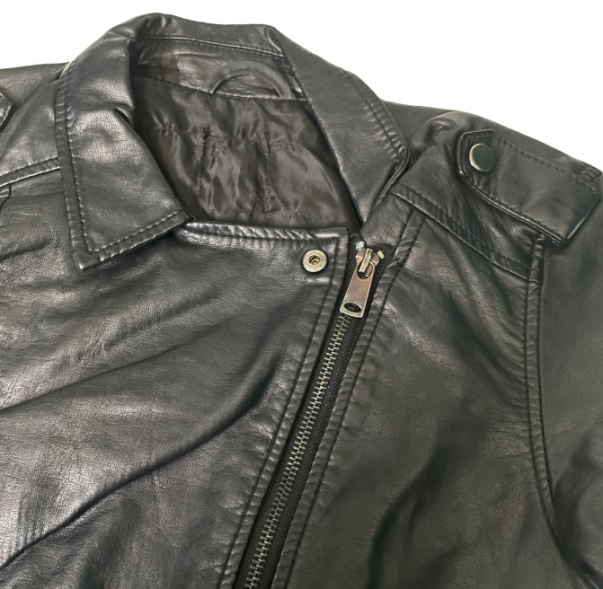 cropped leather medium jacket Womens biker black faux leather | SKU 6212
