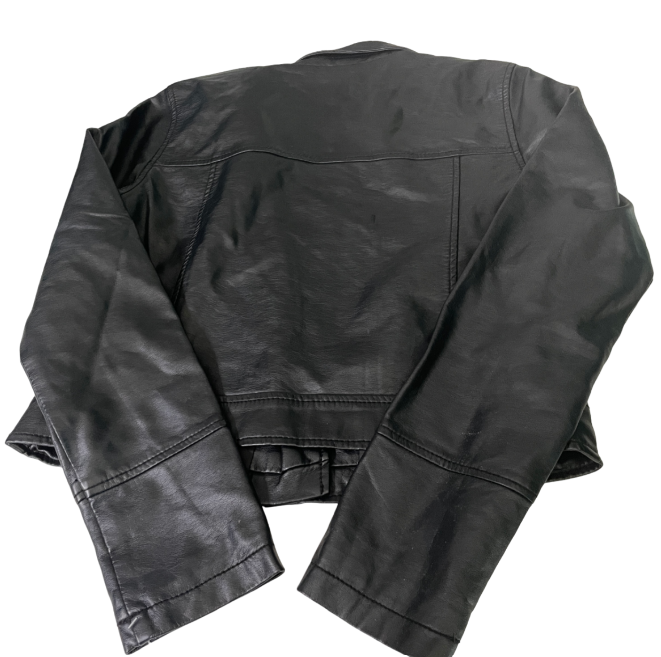 cropped leather medium jacket Womens biker black faux leather | SKU 6212