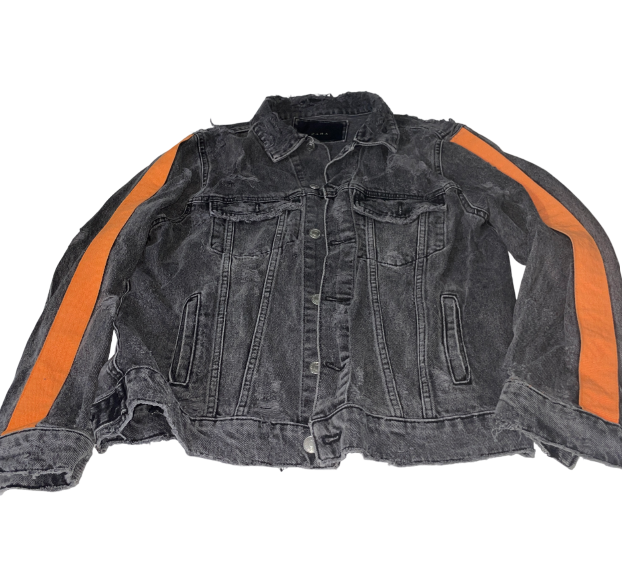 Vintage Zara Men's Distressed Black Denim Heavy Jacket with Pockets, Grey Accents, Size XL