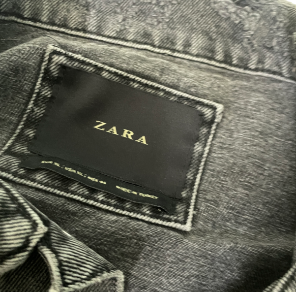 Vintage Zara Men's Distressed Black Denim Heavy Jacket with Pockets, Grey Accents, Size XL