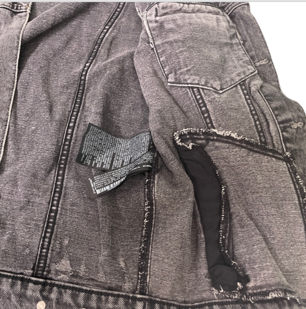 Vintage Zara Men's Distressed Black Denim Heavy Jacket with Pockets, Grey Accents, Size XL