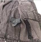 Vintage Zara Men's Distressed Black Denim Heavy Jacket with Pockets, Grey Accents, Size XL