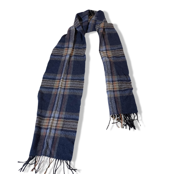 Vintage John Hanly Plaid Wool Blue Scarf | blue | SKU 3619 | L 72 W 9
