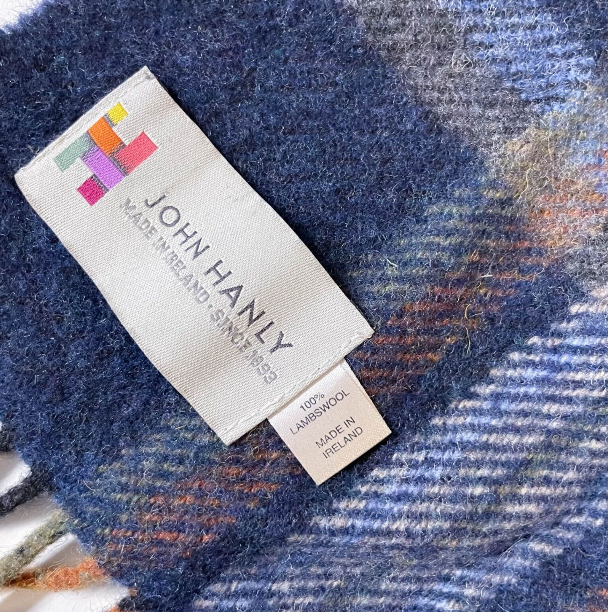 Vintage John Hanly Plaid Wool Blue Scarf | blue | SKU 3619 | L 72 W 9