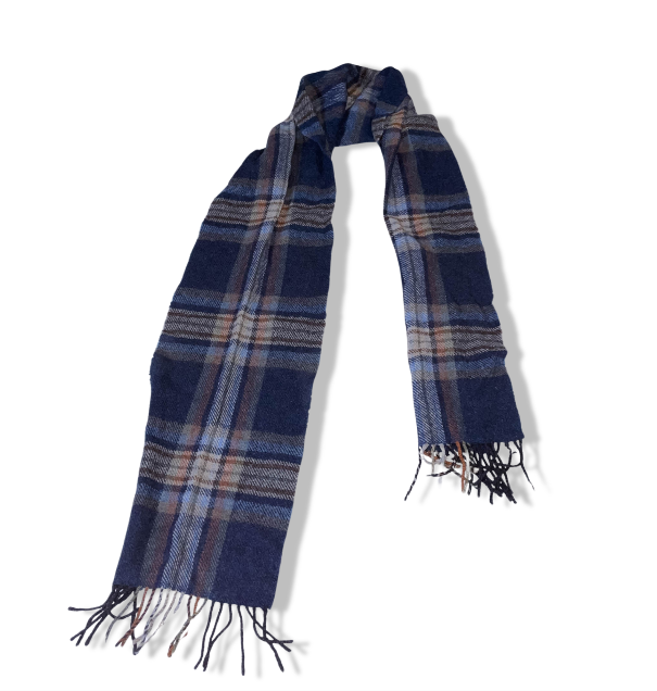 Vintage John Hanly Plaid Wool Blue Scarf | blue | SKU 3619 | L 72 W 9