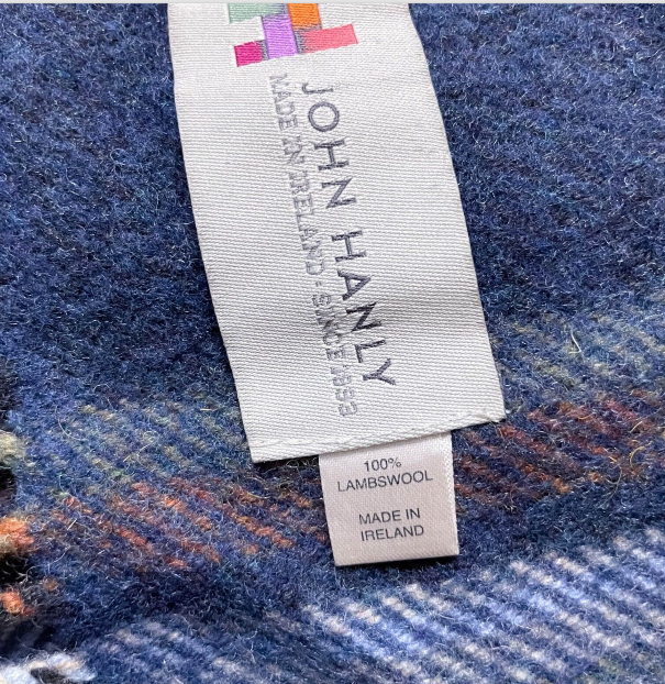 Vintage John Hanly Plaid Wool Blue Scarf | blue | SKU 3619 | L 72 W 9