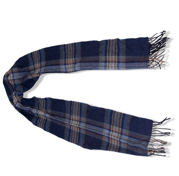 Vintage John Hanly Plaid Wool Blue Scarf | blue | SKU 3619 | L 72 W 9