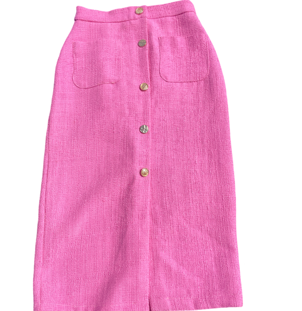 Plaid double pocket pink tweed skirt