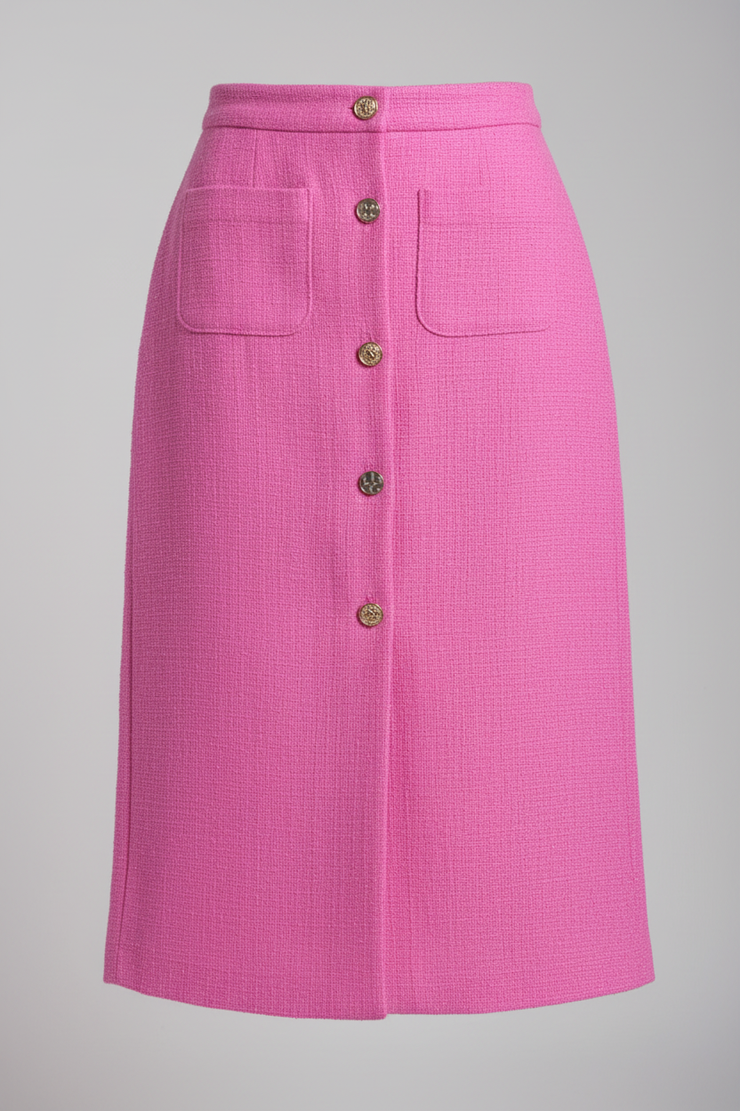 Plaid double pocket pink tweed skirt