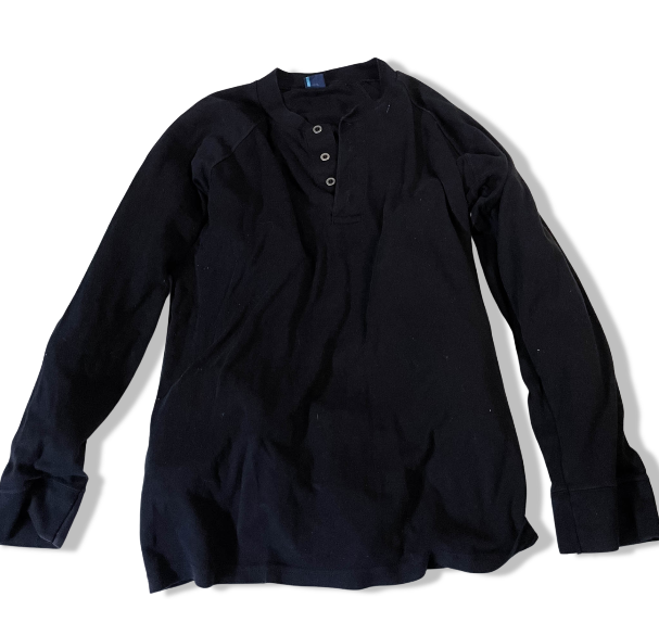 Vintage Black Cotton Oversized Long Sleeve 3 Button Top