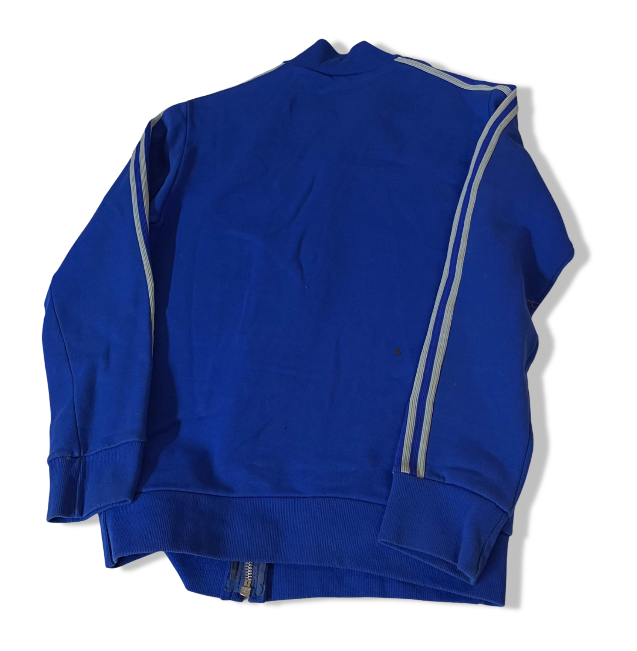 Vintage 80's Adidas Original blue trefoil full zip 3 stripe jacket in S|SKU 3808