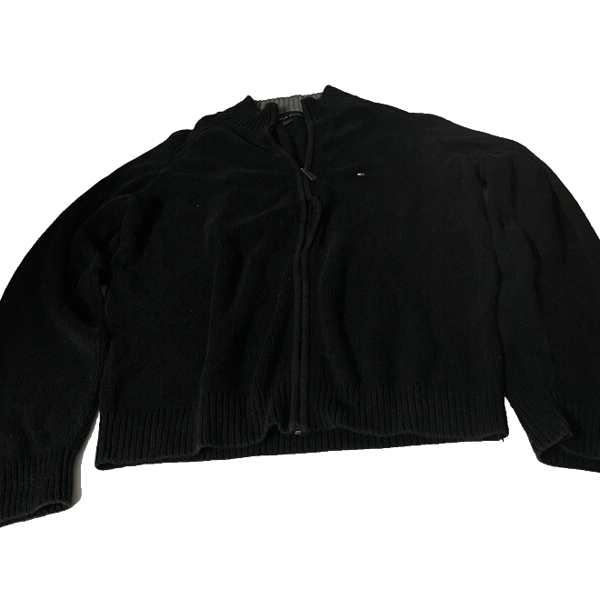 Vintage men Tommy Hilfiger navy full zip high neck jumper in M|L29 W20|SKU 6140